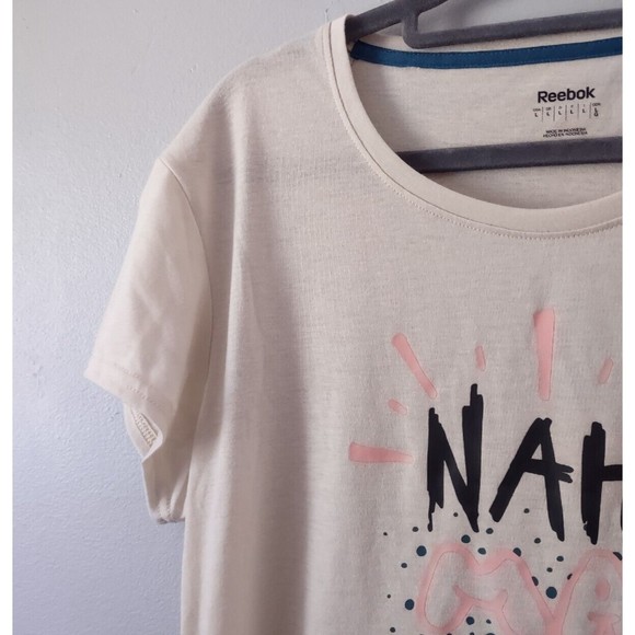 Reebok T-Shirt Top Womens Large Tan Short Sleeve Nah Ma Stay In Bed Casual - Picture 2 of 5